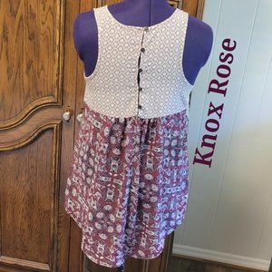 Knox Rose maroon print summer sleeveless flowy tunic blouse Sz: M